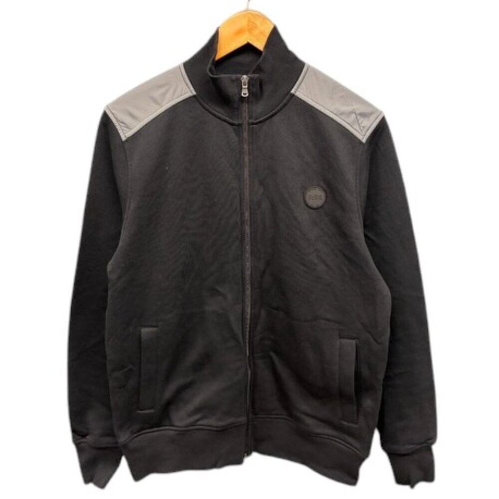Michael Kors Full Zip Jacket Mens M Black Gray Shoulder Logo Cotton Blend Casual